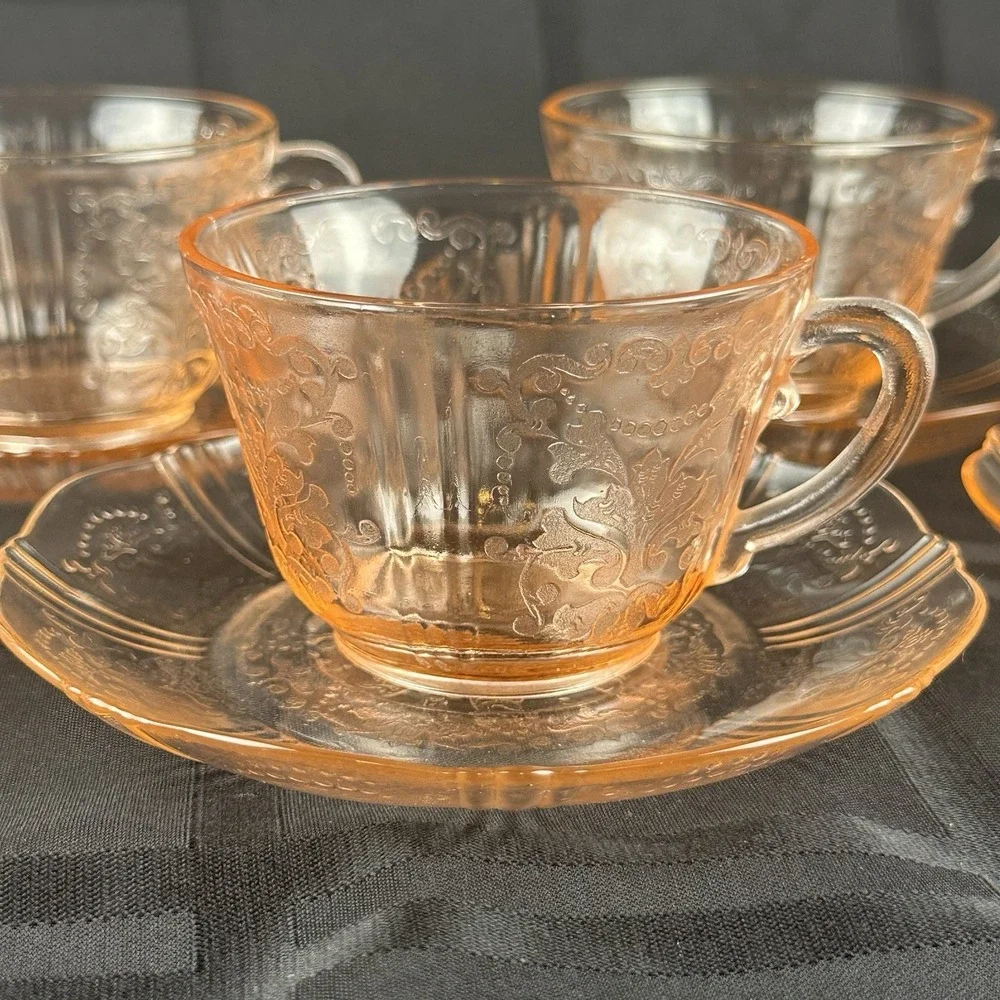 Pink Depression Glass Cup Saucer Set Of 6 Macbeth Evans American Sweetheart 12pc